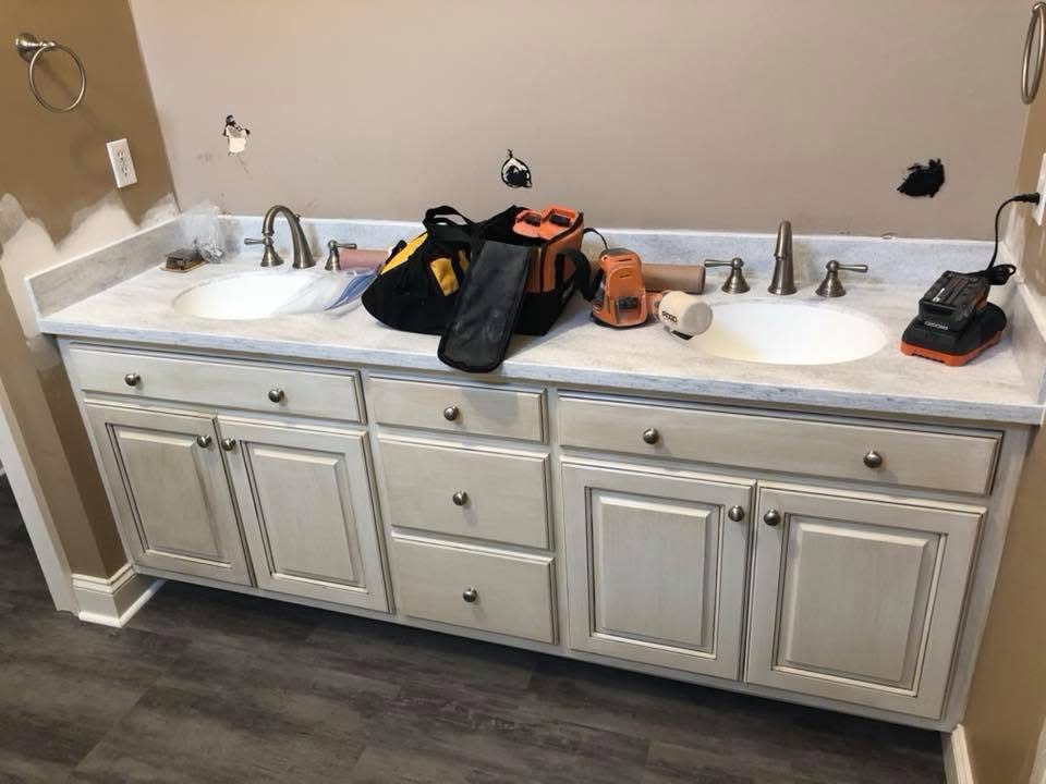 Bathroom vanity before refinishing