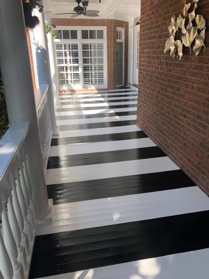 Porch floor after black and white specialty finish